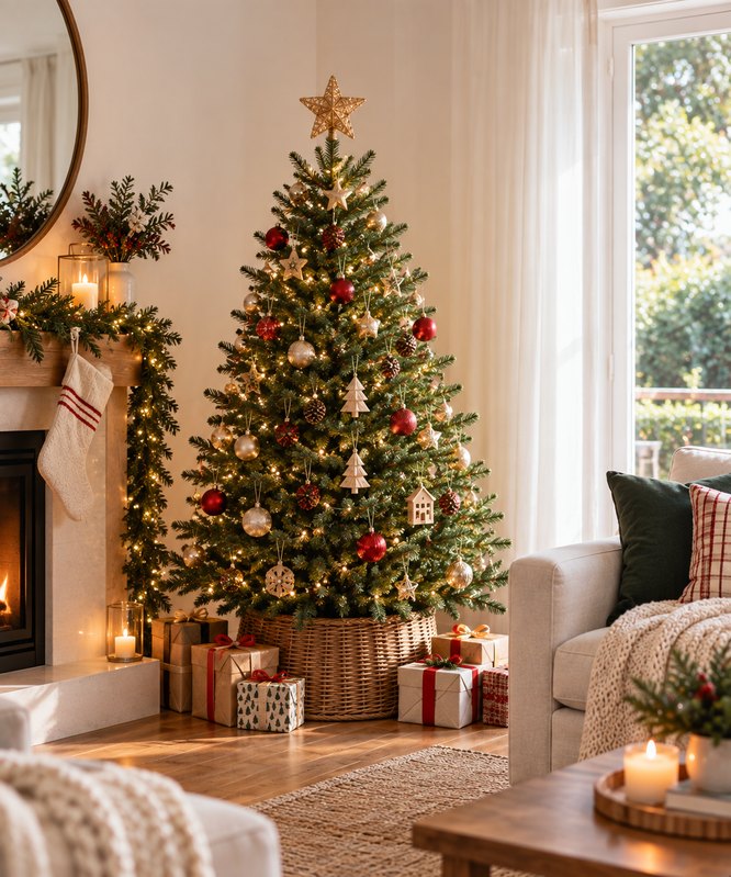 Small real Christmas tree in a lounge room